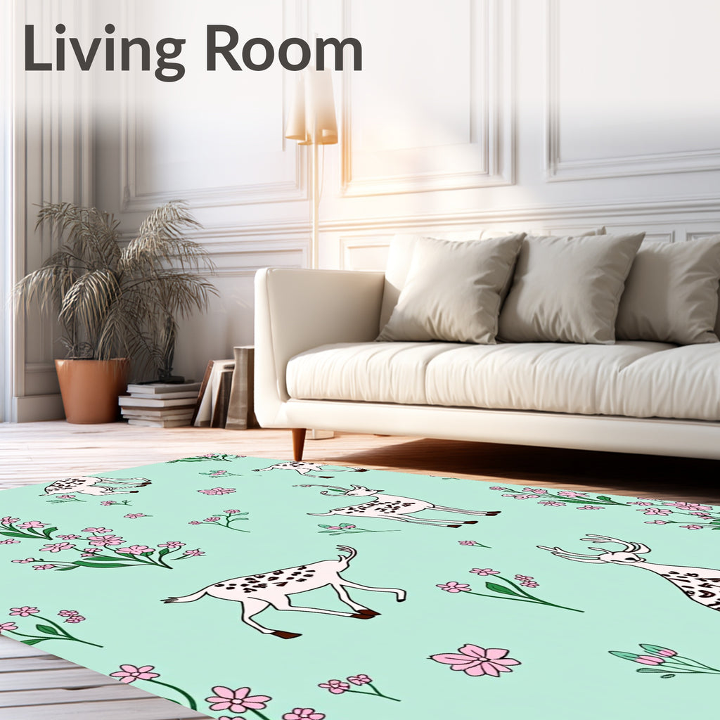 Whimsical Pink Floral Deer Meadow Rug