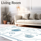Blue Blueprint Geometric Technical Diagram Rug