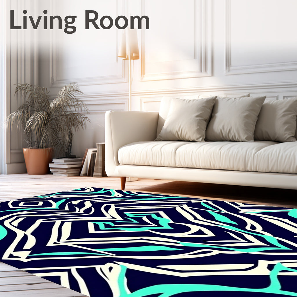 Bold Teal White Abstract Stripe Rug