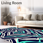 Bold Teal White Abstract Stripe Rug