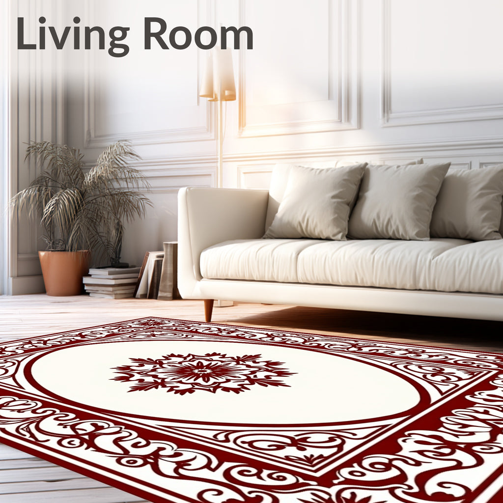 Deep Red Floral Oval Traditional Rug