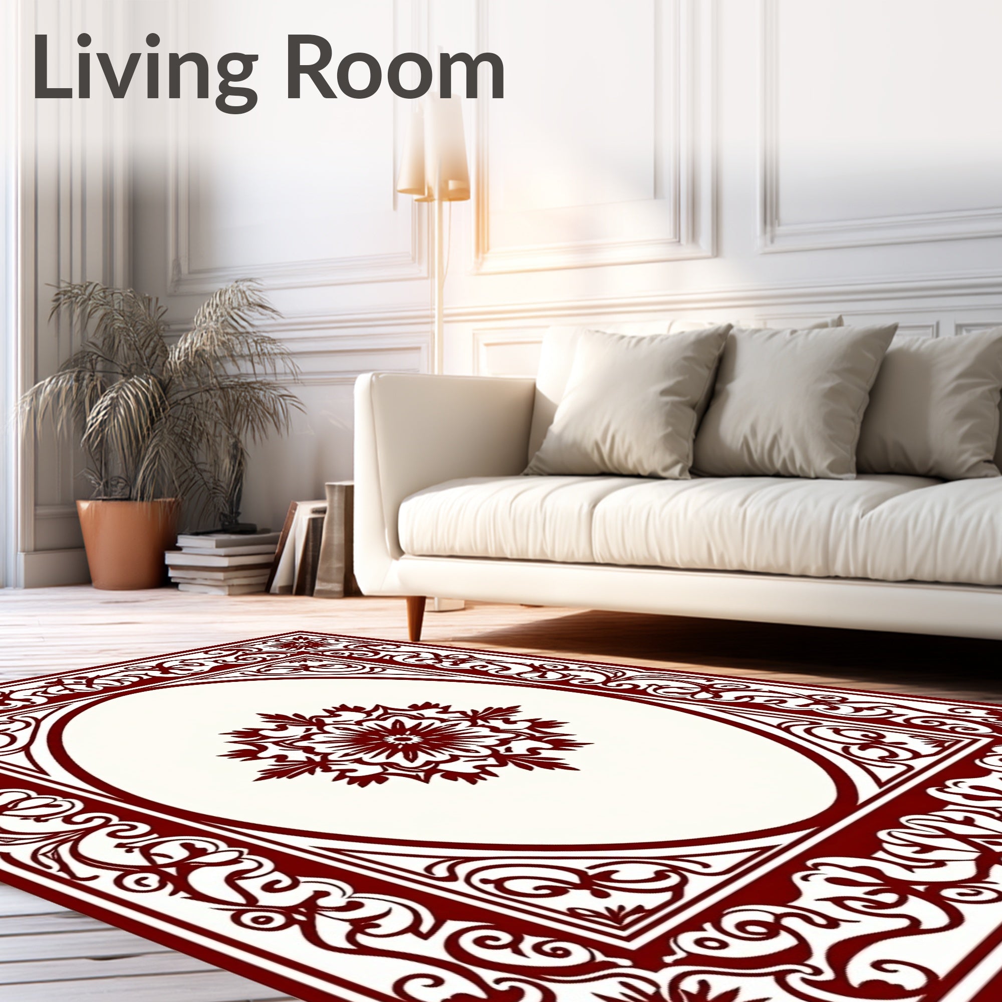Deep Red Floral Oval Traditional Rug