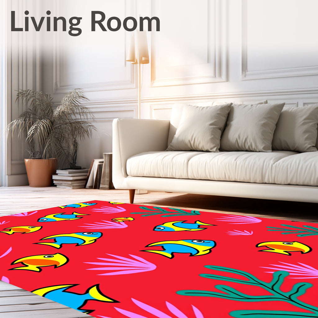 Bright Red Cartoon Fish Underwater Sea Rug