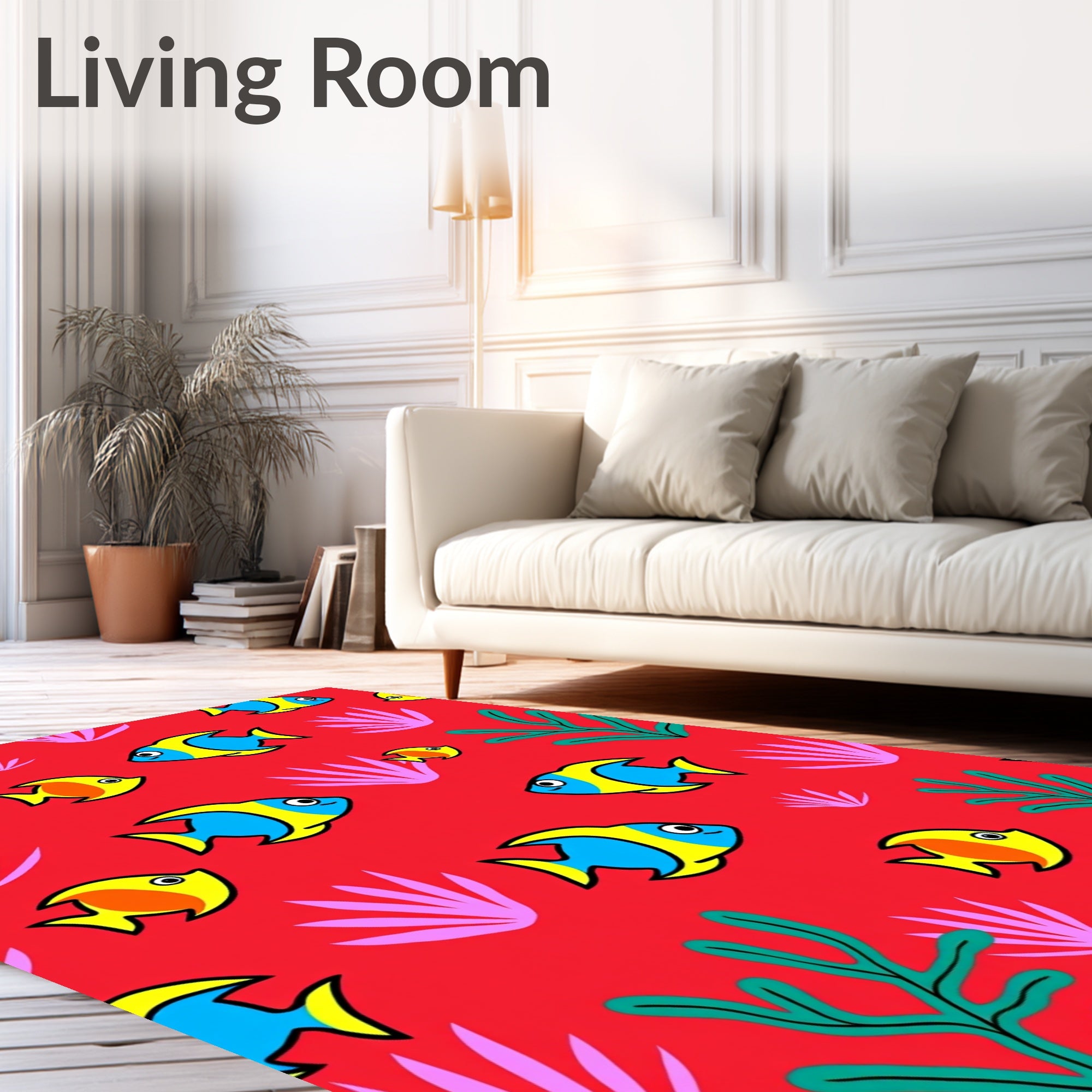 Bright Red Cartoon Fish Underwater Sea Rug
