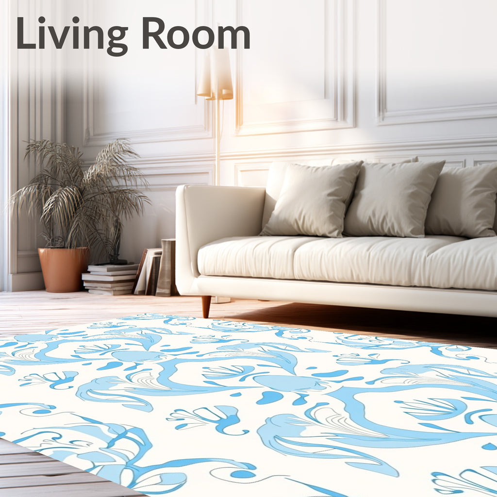 Light Blue Floral Damask Repeats Rug
