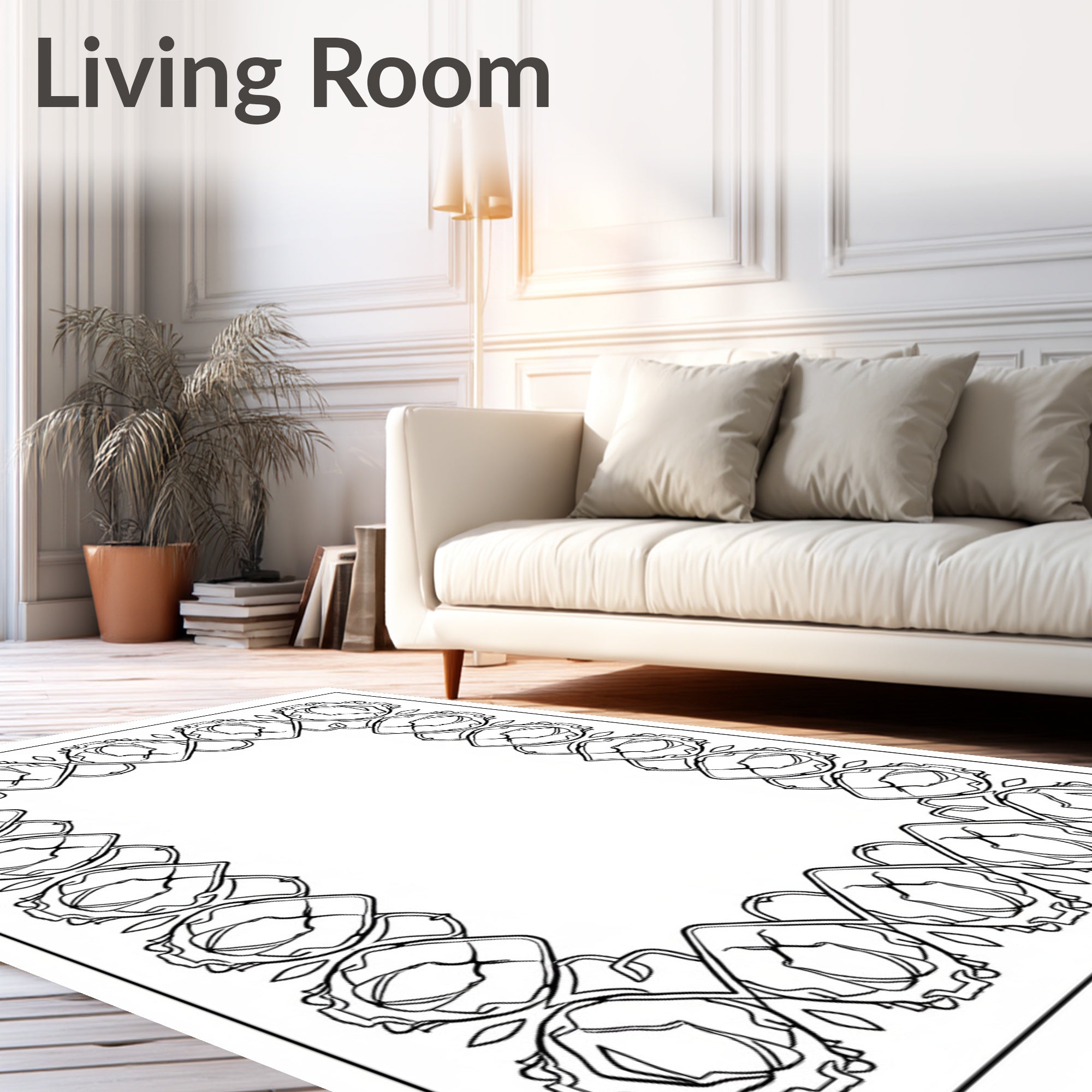 Art Nouveau Detailed Botanical Frame Rug