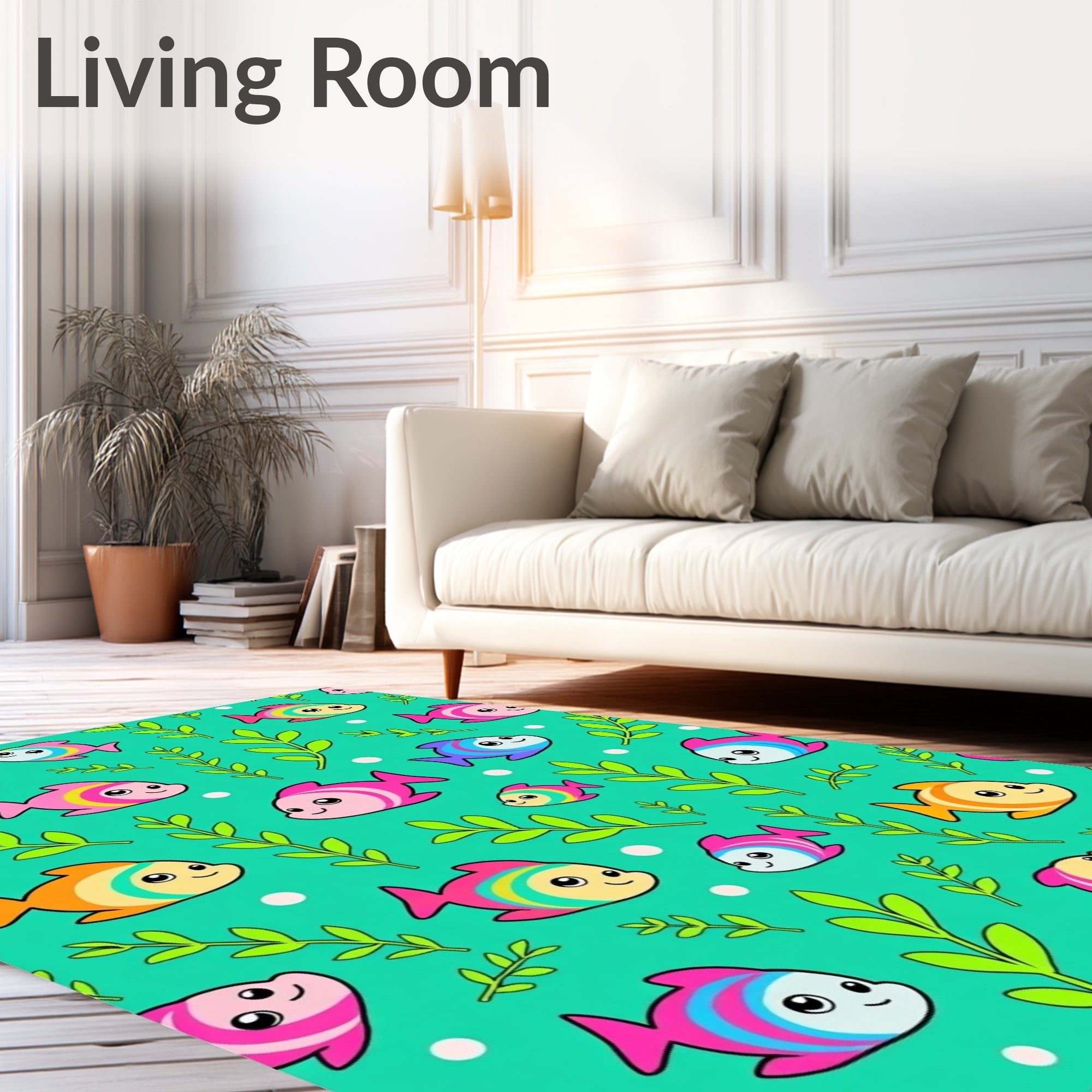 Aqua Fish Plants Cute Cartoon Rug