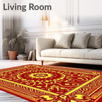Crimson Yellow Ornate Medallion Border Rug