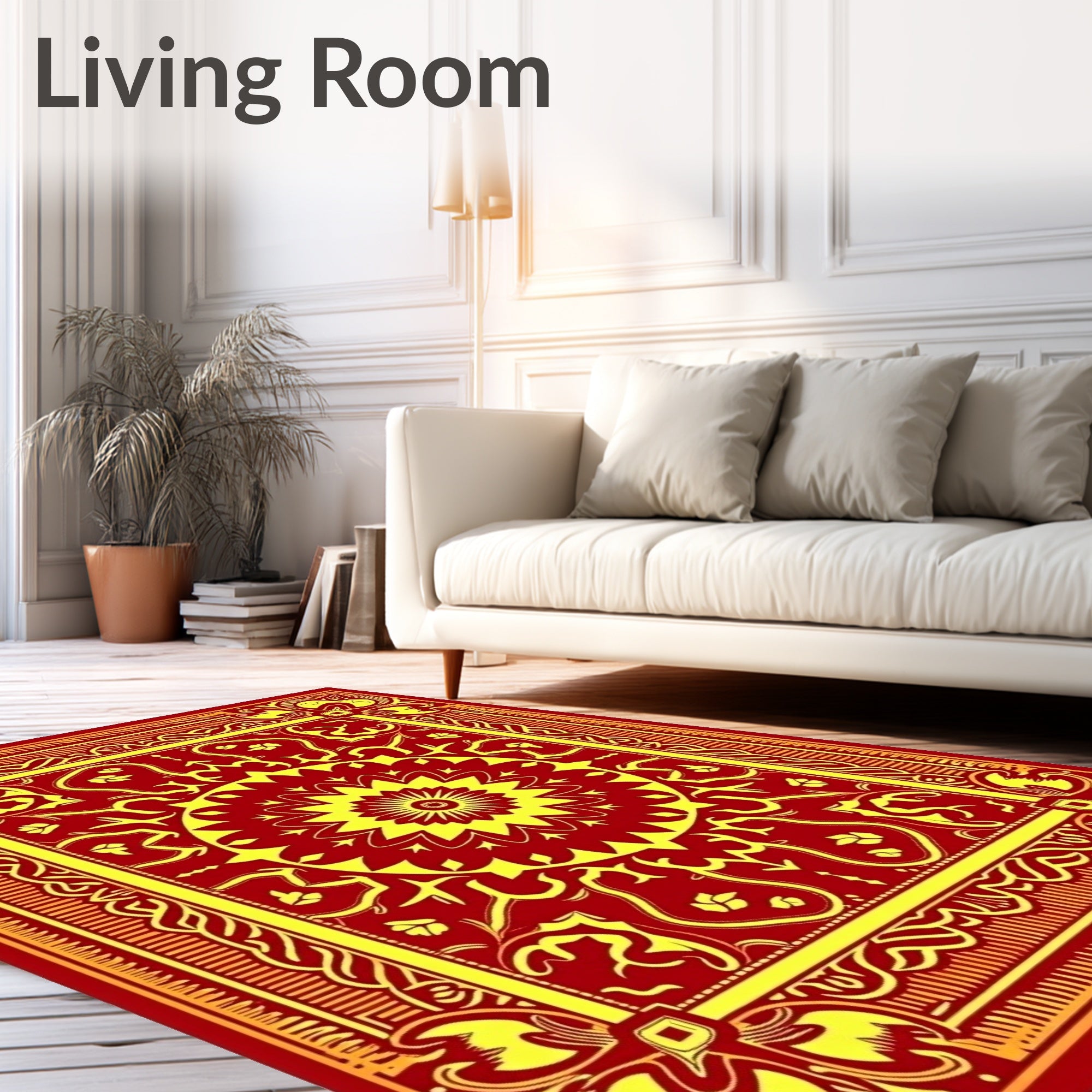 Crimson Yellow Ornate Medallion Border Rug