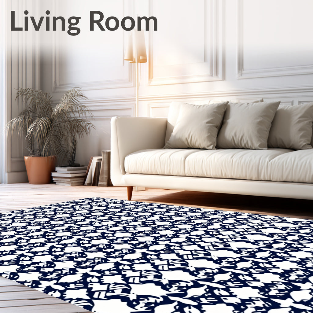 Navy Blue Ornate Lattice Rug