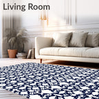 Navy Blue Ornate Lattice Rug
