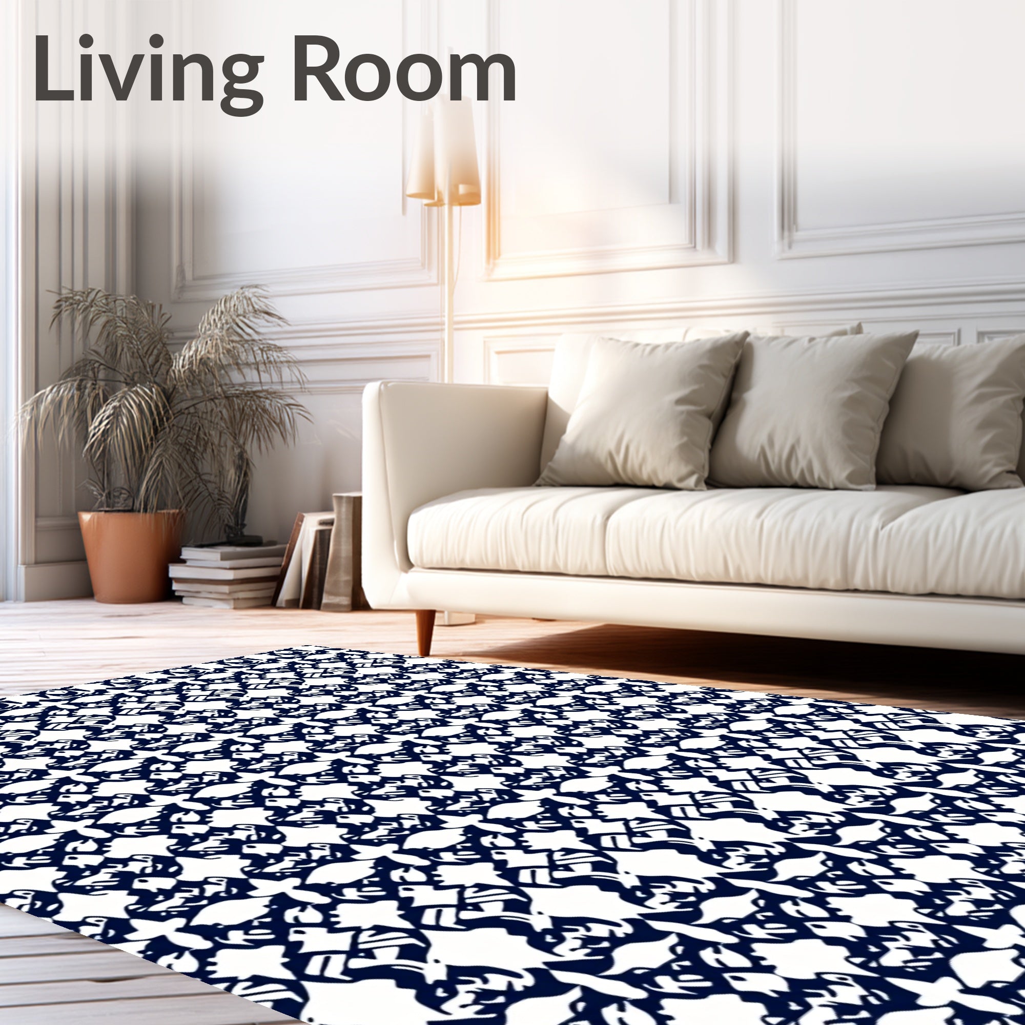 Navy Blue Ornate Lattice Rug