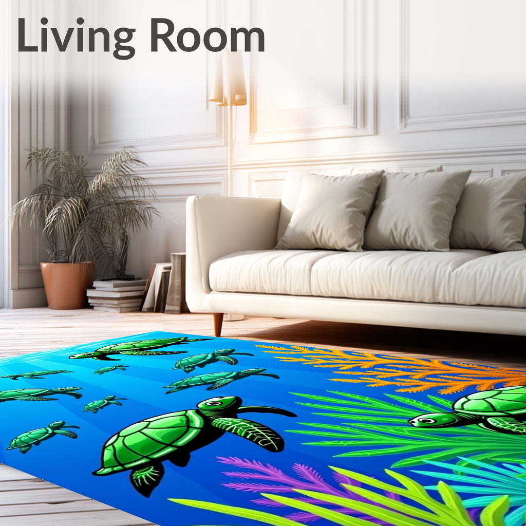 Sea Turtle School Underwater Cartoon Rug