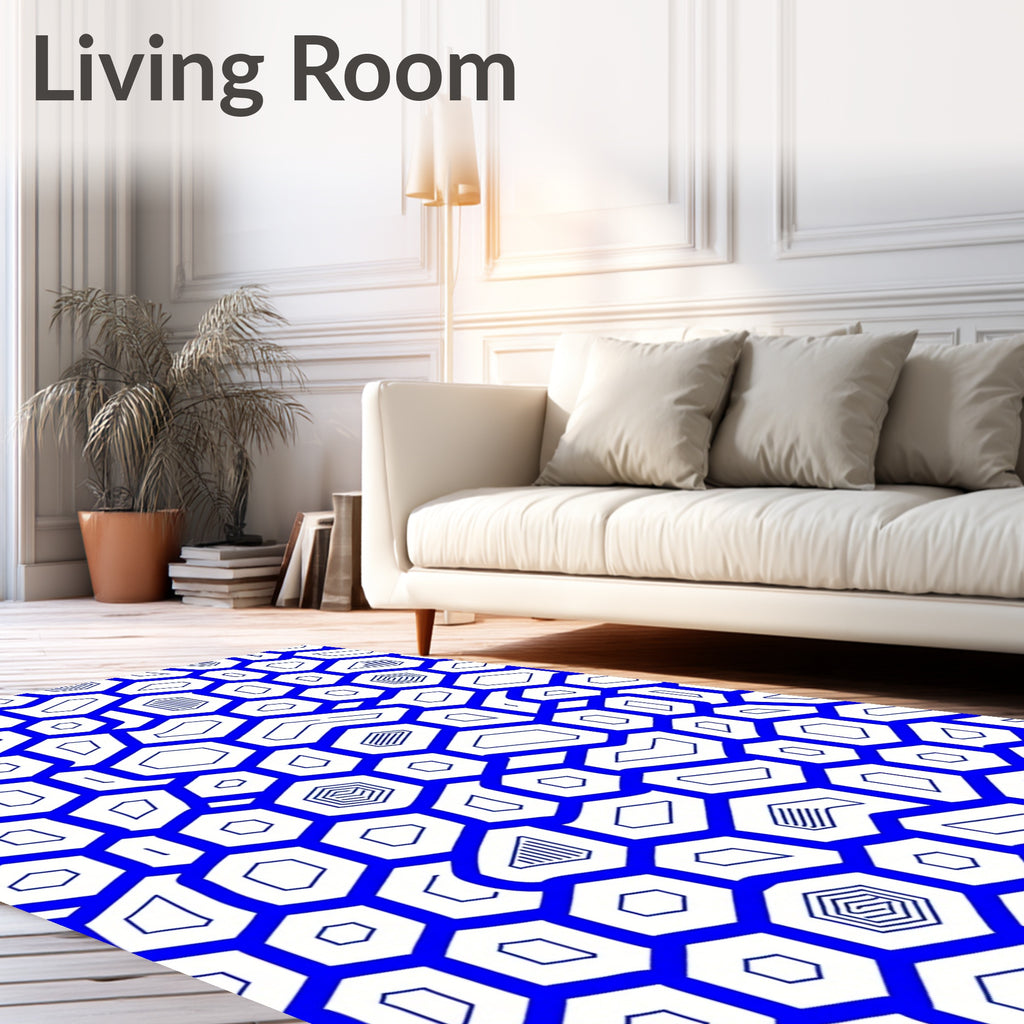 Cobalt Blue Geometric Honeycomb Rug