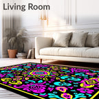 Bright Turquoise Skull Floral Mandala Rug
