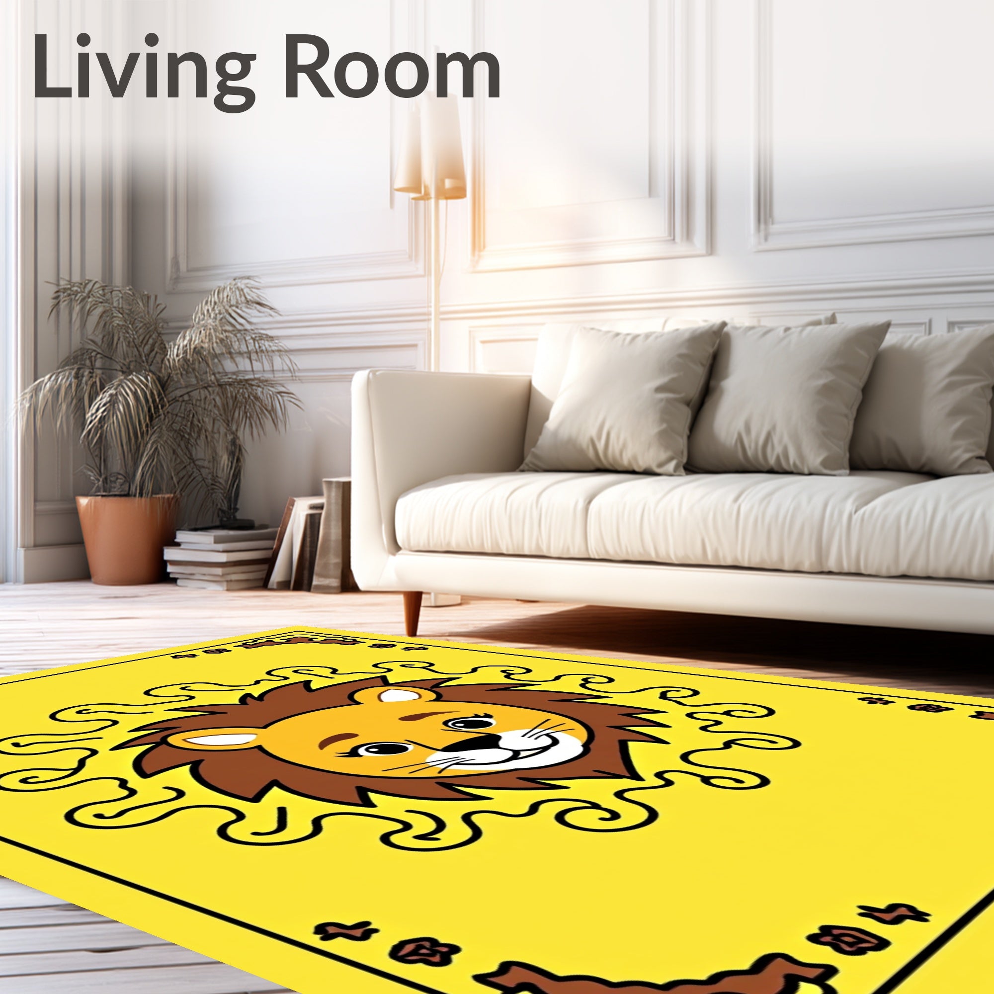 Golden Lion Face Swirls Border Rug