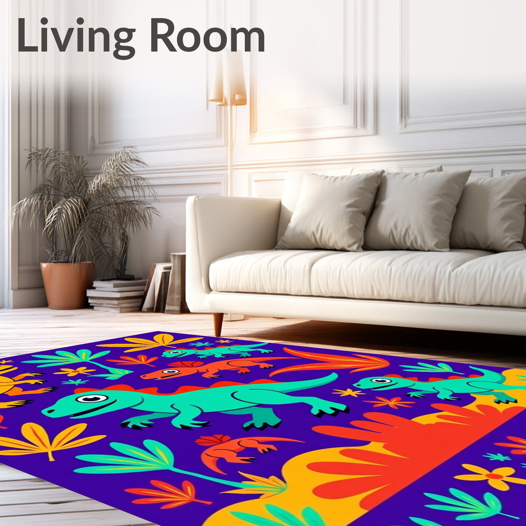 Vibrant Dinosaur Jungle Landscape Rug