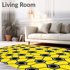 Bright Yellow Hexagonal Soccer Graphics Rug