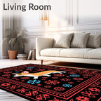 Corgi Snowflake Border Folk Art Rug