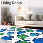 Playful Blue Green Fish Bubbles Rug