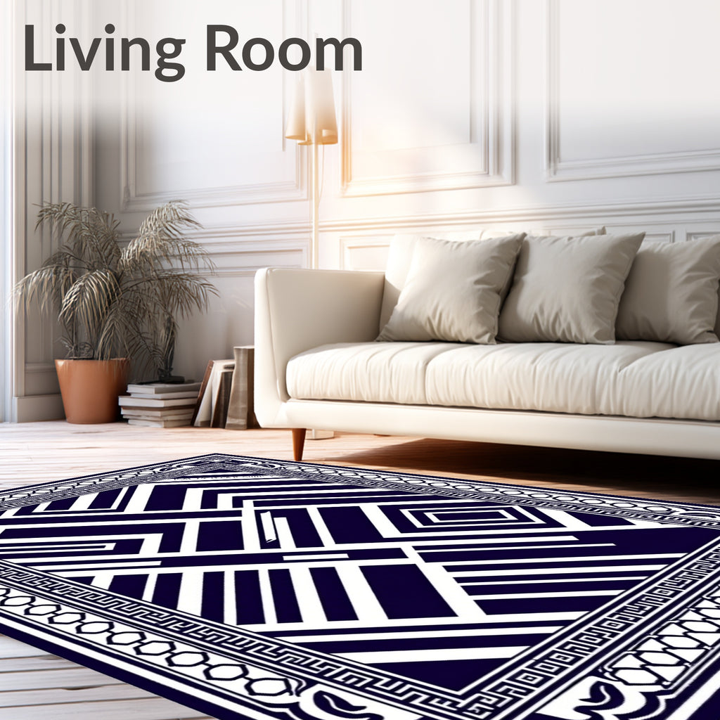 Deep Indigo Geometric Linear Abstraction Rug