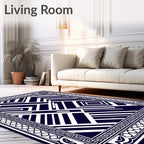 Deep Indigo Geometric Linear Abstraction Rug