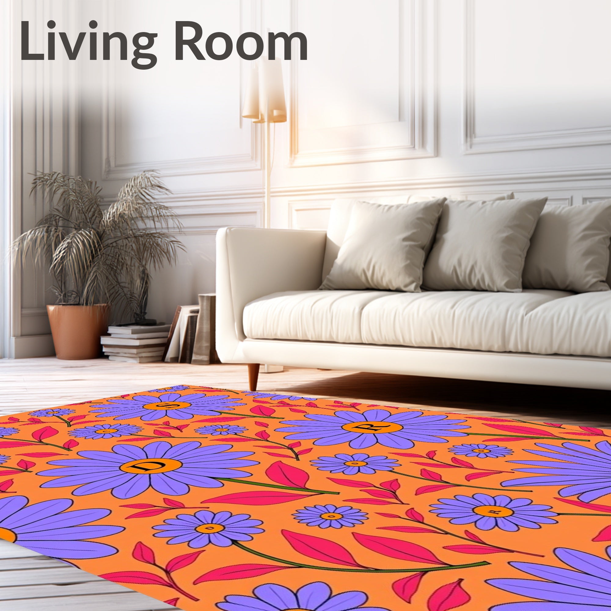 Groovy Purple Daisy Orange Floral Rug