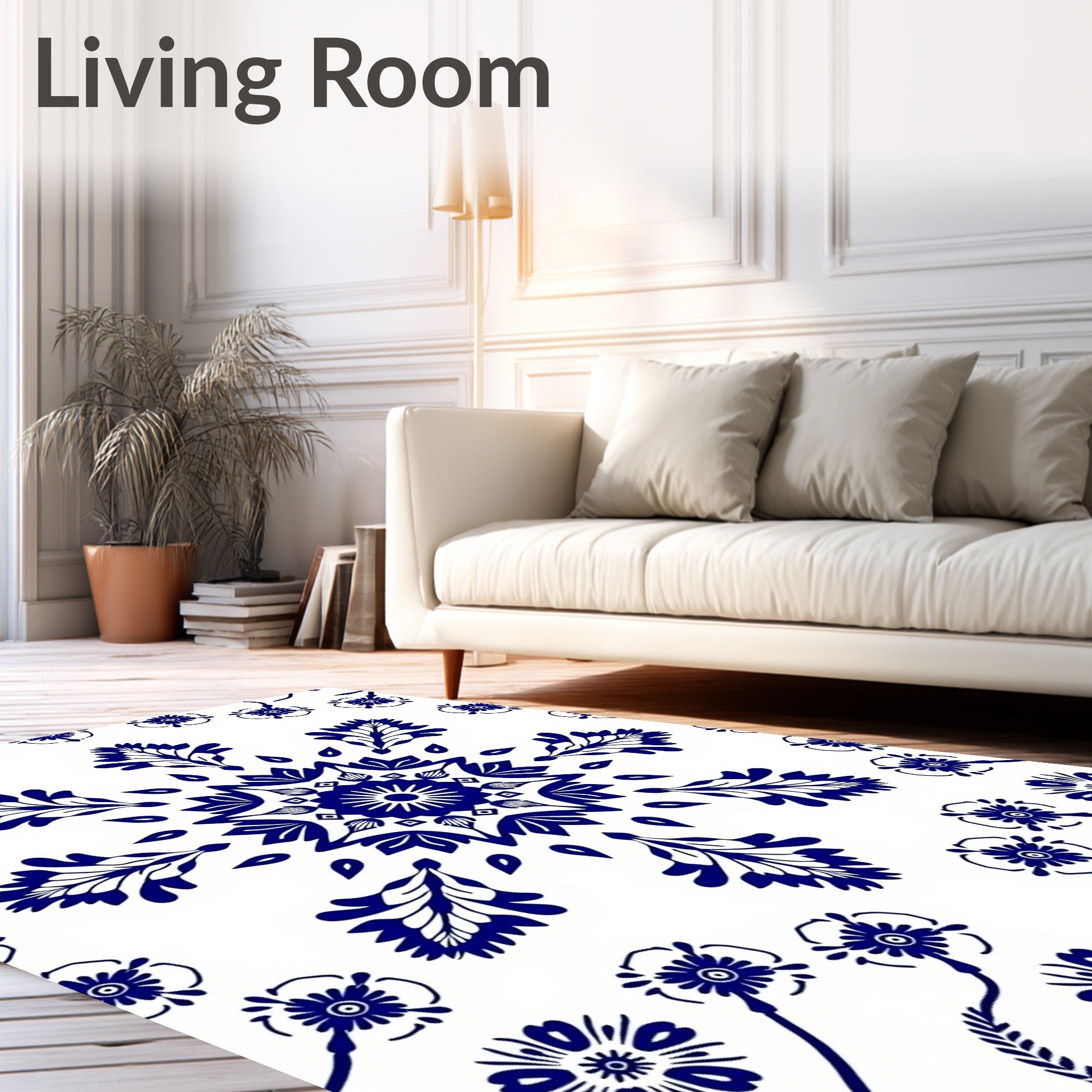 Blue White Floral Medallion Symmetry Rug