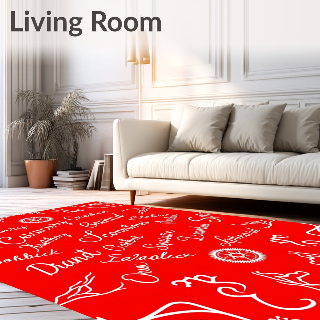 Vibrant Red Script Calligraphy Rug