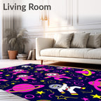 Pink Astronauts and Planets Galaxy Rug
