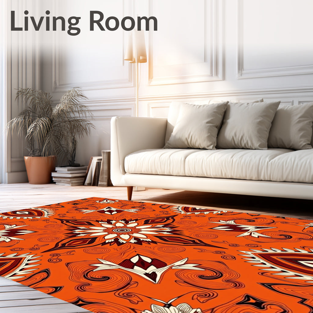 Vibrant Orange Folk Medallion Rug