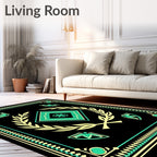 Black Teal Laurel Diamond Emblem Rug