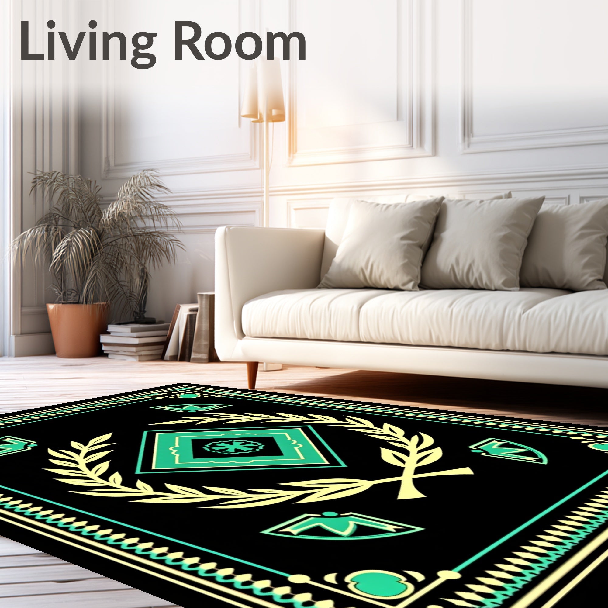Black Teal Laurel Diamond Emblem Rug