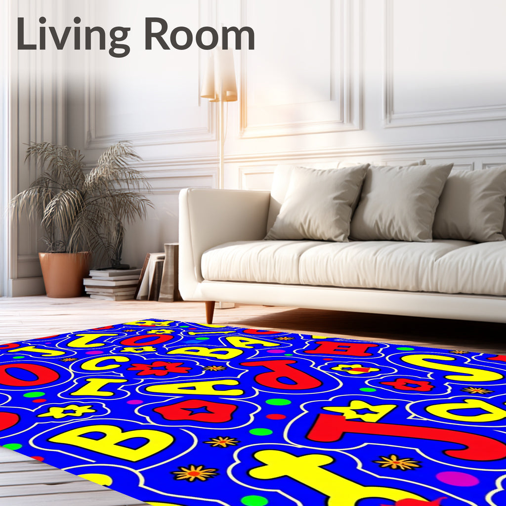 Playful Alphabet Red Yellow Blue Collage Rug