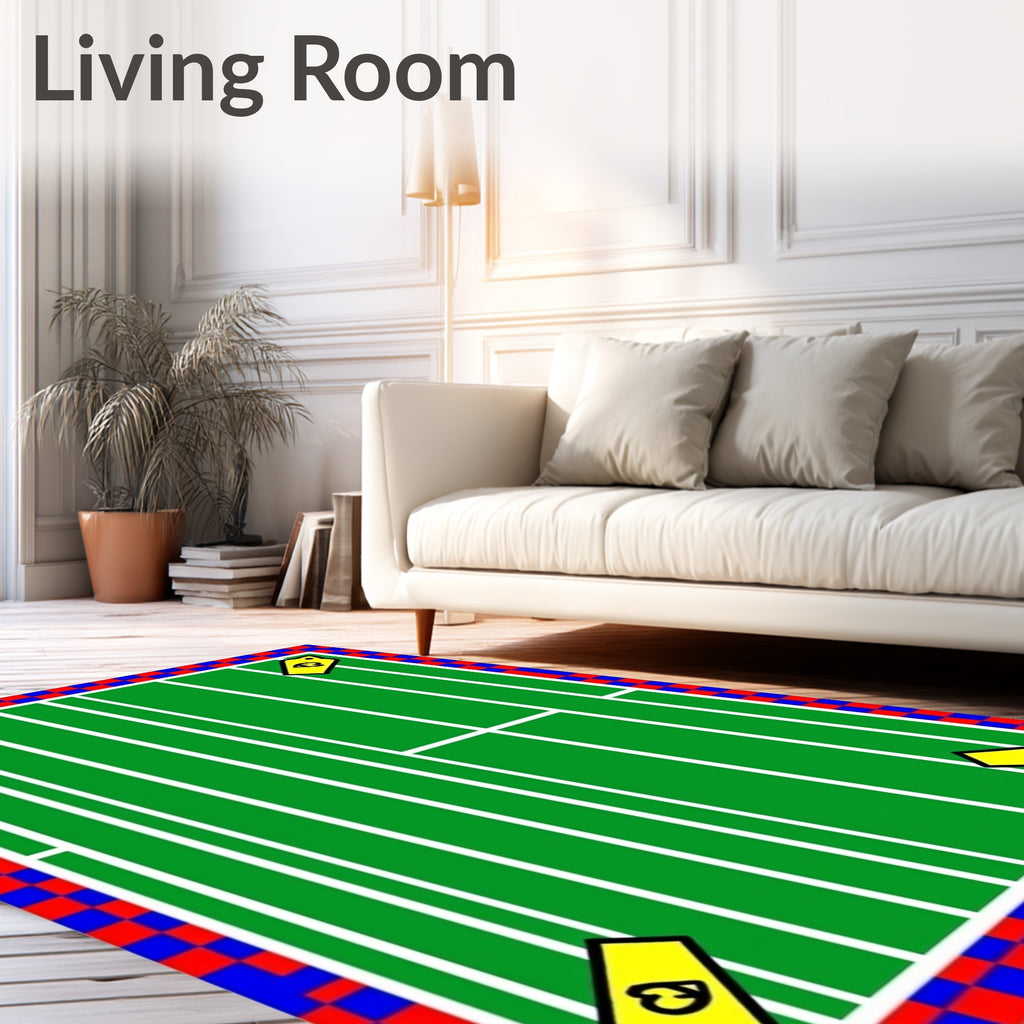 Bold Green White Striped Checkerboard Rugby Rug