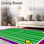 Bold Green White Striped Checkerboard Rugby Rug