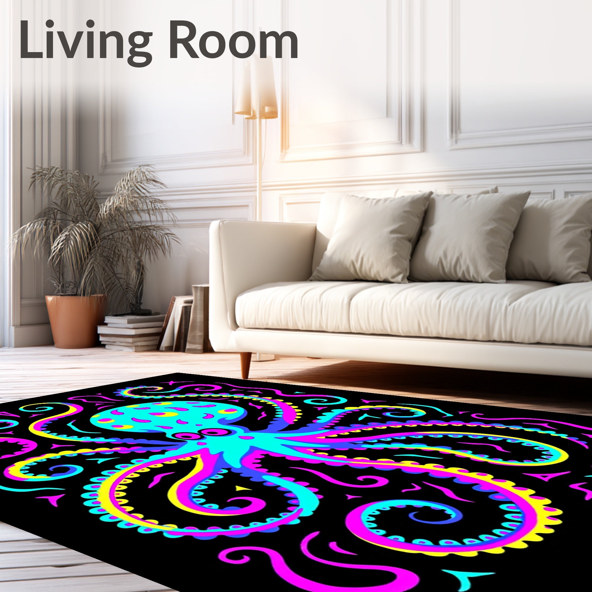Vivid Neon Octopus Swirls Rug
