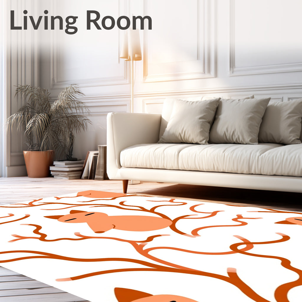 Cute Orange Cat Branch Arrangement Rug