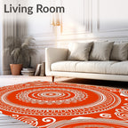 Vibrant Orange Circular Medallion Art Rug