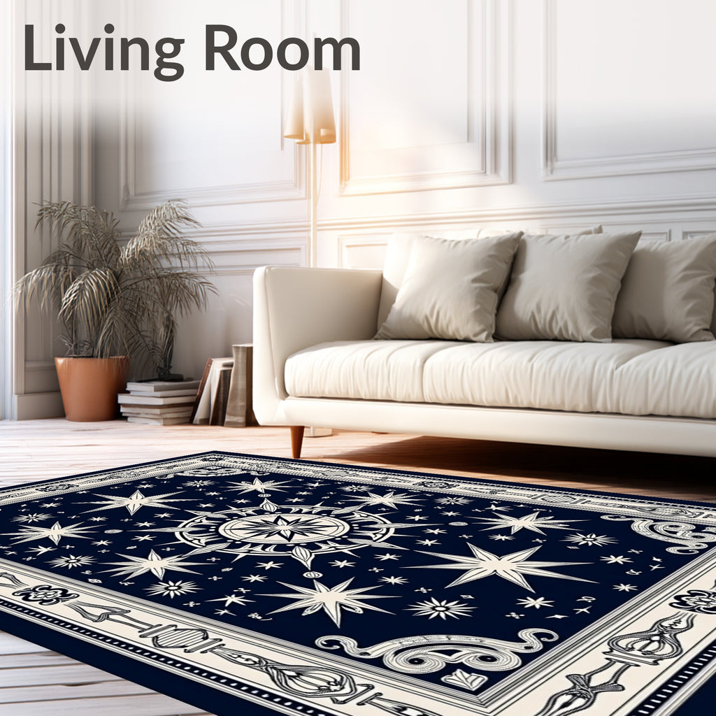 Navy Celestial Star Compass Rug