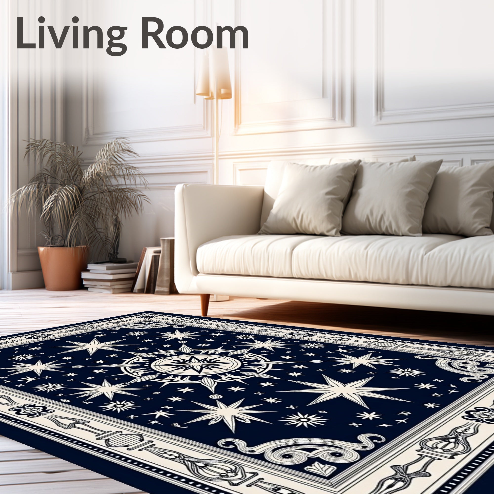 Navy Celestial Star Compass Rug