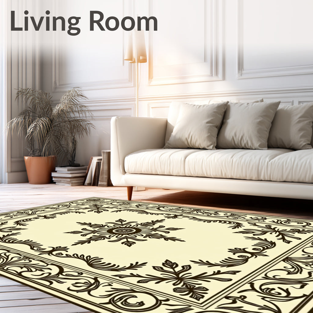 Elegant Dark Brown Floral Frame Rug