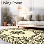 Elegant Dark Brown Floral Frame Rug