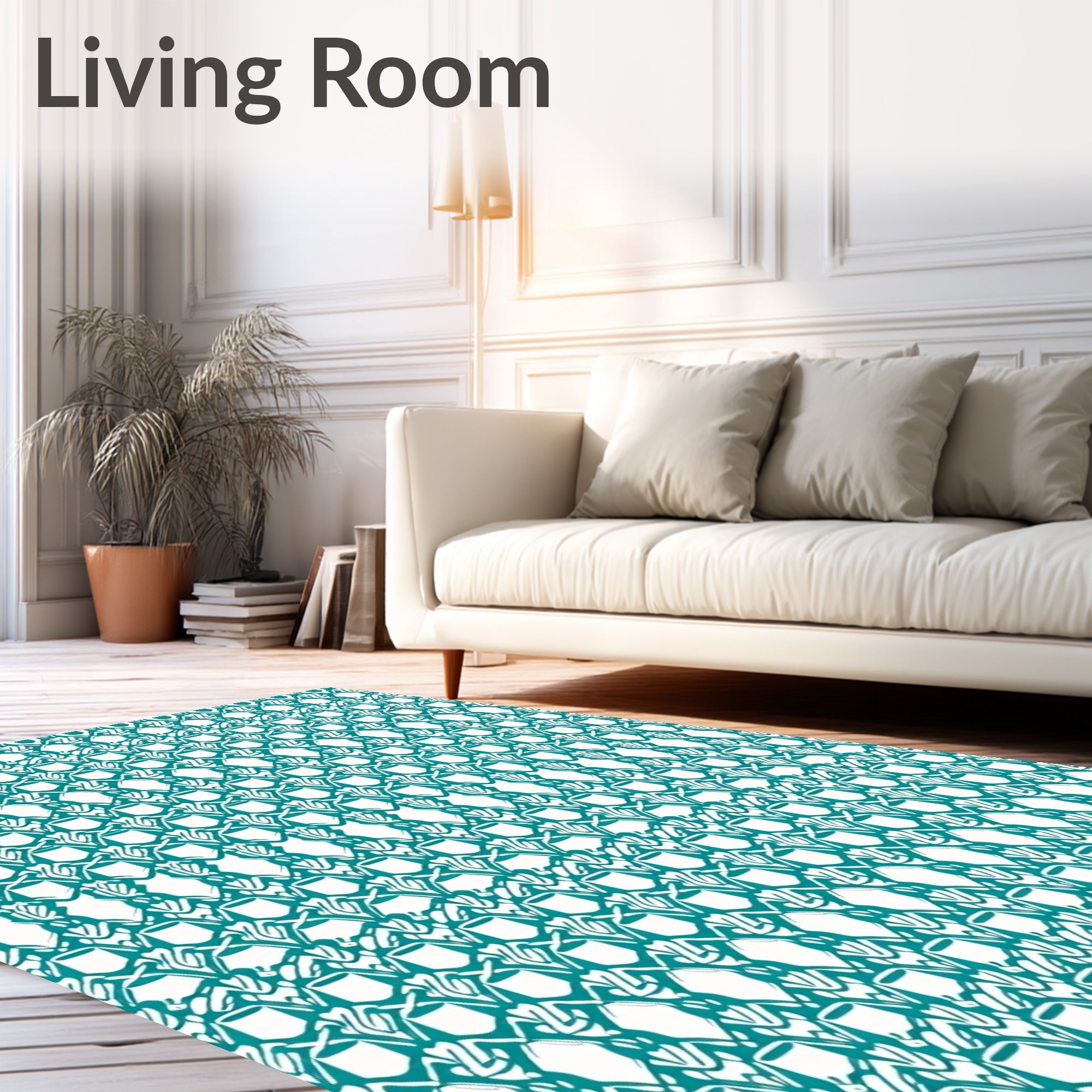 Teal Diamond Lattice Interlocking Geometric Rug