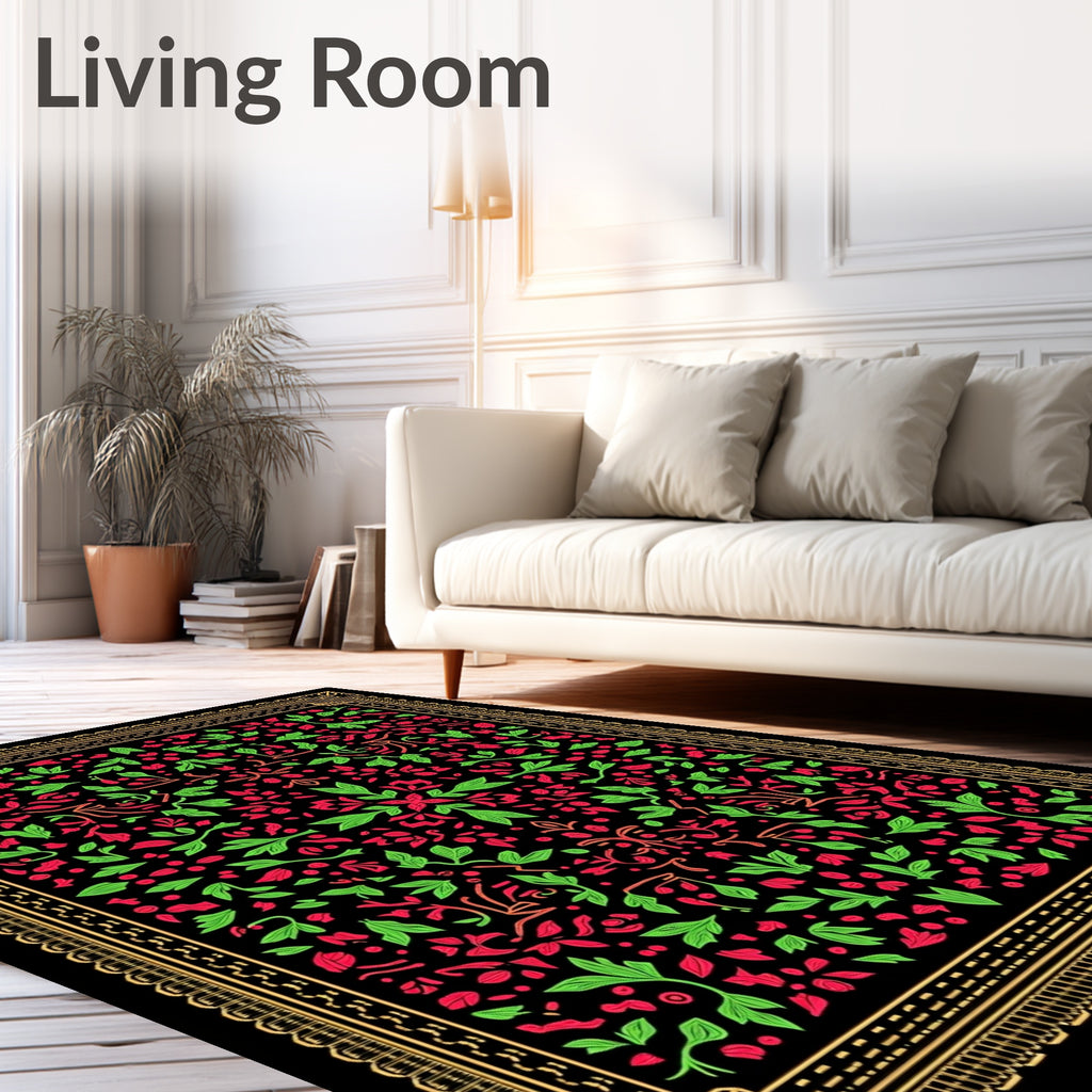 Verdant Crimson Leaf Floral Medallion Rug