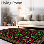 Verdant Crimson Leaf Floral Medallion Rug