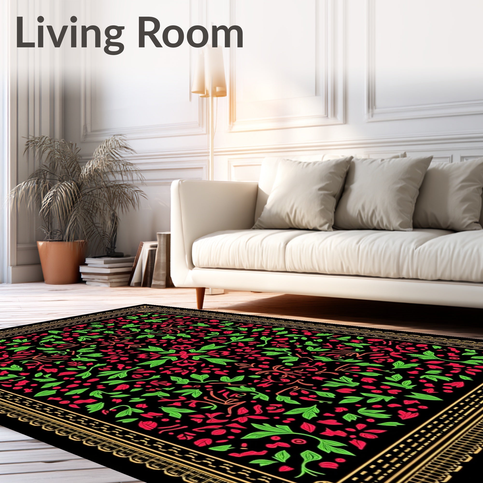 Verdant Crimson Leaf Floral Medallion Rug