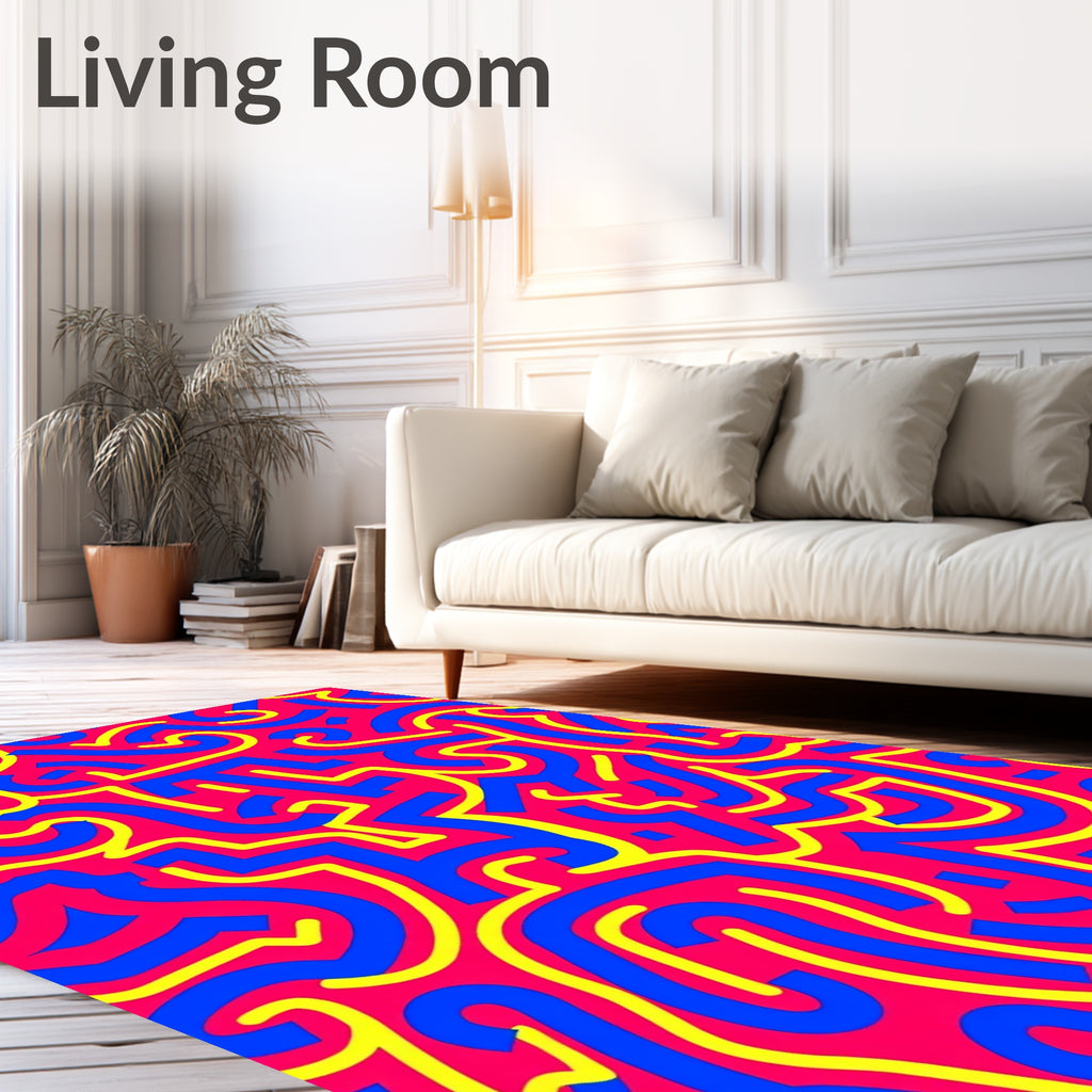 Vivid Blue Yellow Swirl Abstraction Rug