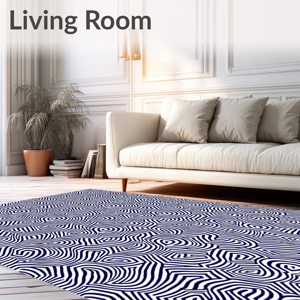 Abstract Navy Swirl Organic Rug