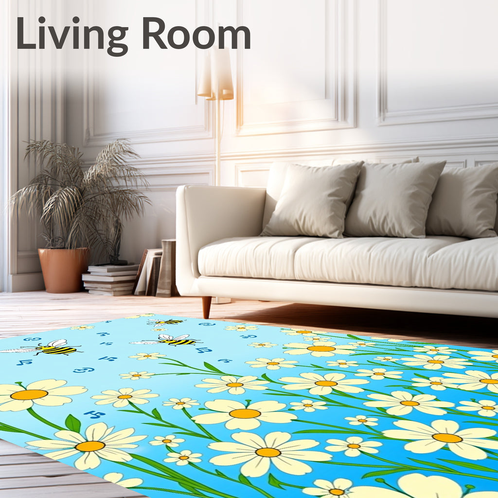 Whimsical Bees And Daisies Meadow Rug